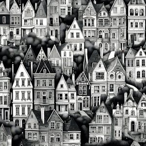 een zwart-wit beeld van de huizen 3