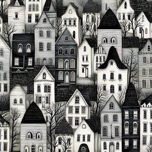 een zwart-wit beeld van de huizen 4