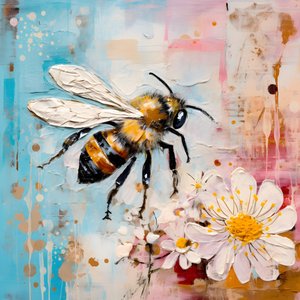 Een bijen-illustratie in pastel-impasto-olietechniek 2