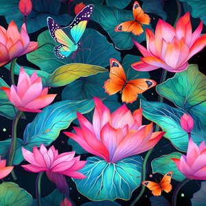 naadloos patroon van lotus bloemen en vlinders