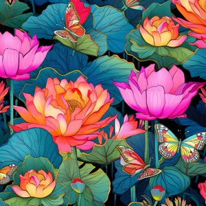 naadloos patroon van lotus bloemen en vlinders