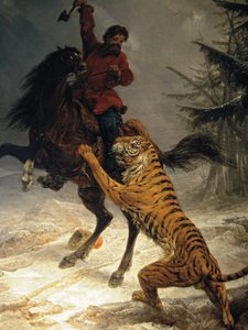 Siberische Tijger die een Kozak Aanvalt