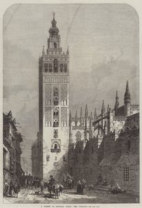 Een straat in Sevilla, Spanje, de Giralda