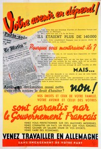 Franse arbeiders voor Duitsland poster, ca. 1942-ca. 1944