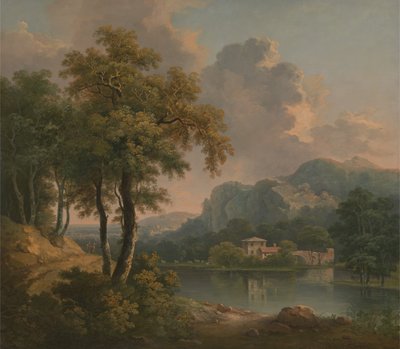 Bosrijk heuvelachtig landschap, 1785 door Abraham Pether