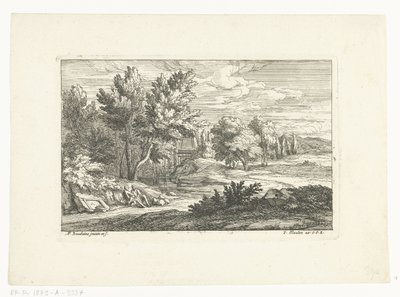 Landschap met grafmonument door Adriaen Frans Boudewyns