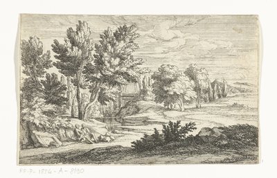 Landschap met grafmonument door Adriaen Frans Boudewyns