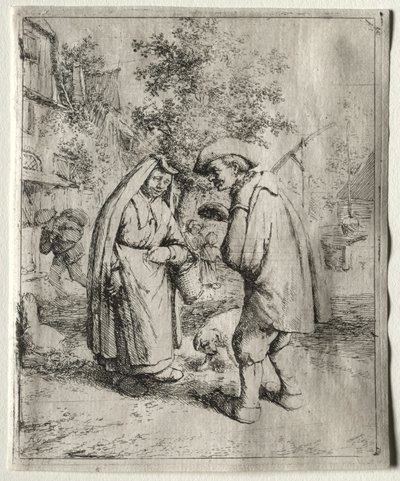 Man in gesprek met een vrouw door Adriaen Jansz. van Ostade