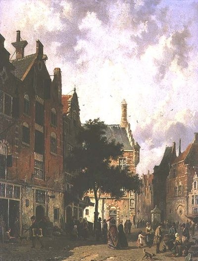 Straatscène in Holland door Adrianus Eversen