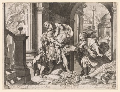 Aeneas en Zijn Familie Vluchten uit Troje door Agostino Carracci