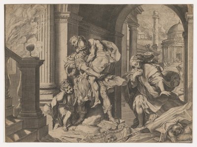 Aeneas en zijn familie vluchten uit Troje, 1595 door Agostino Carracci