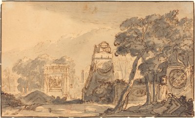 Landschap met Oude Graven door Agostino Mitelli