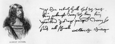 Handschrift en handtekening van Albrecht Dürer door Albrecht Dürer