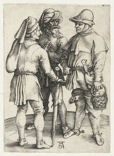 Drie boeren in gesprek door Albrecht Dürer or Duerer