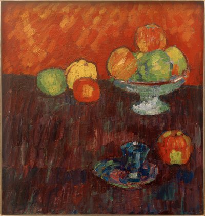 Stilleven met appels en blauwe kop door Alexej von Jawlensky