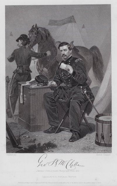 George Brinton McClellan (gravure) door Alonzo (after) Chappel