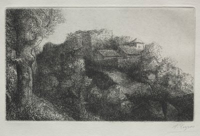 Landschap met gebouwen door Alphonse Legros