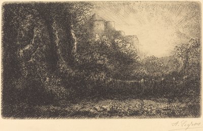 Uitzicht op een kasteel (Chateau de Poillet) door Alphonse Legros