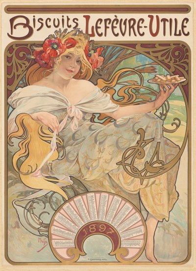 Biscuits Lefèvre-Utile door Alphonse Marie Mucha