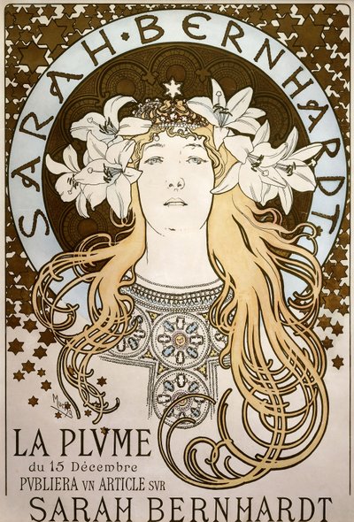 La Plume, met Sarah Bernhardt, 1896 door Alphonse Mucha