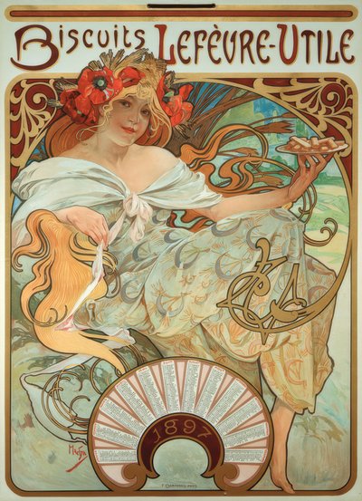 Biscuits Lefèvre-Utile door Alphonse Mucha