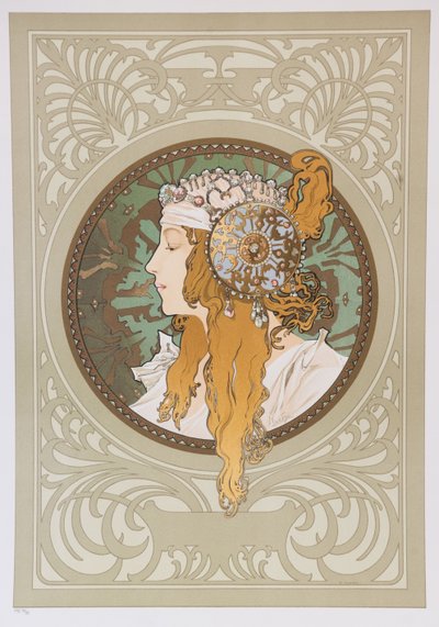 Byzantijnse hoofden: Blond, 1897 door Alphonse Mucha