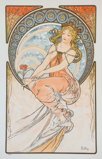 Schilderij uit de serie De Kunsten door Alphonse Mucha