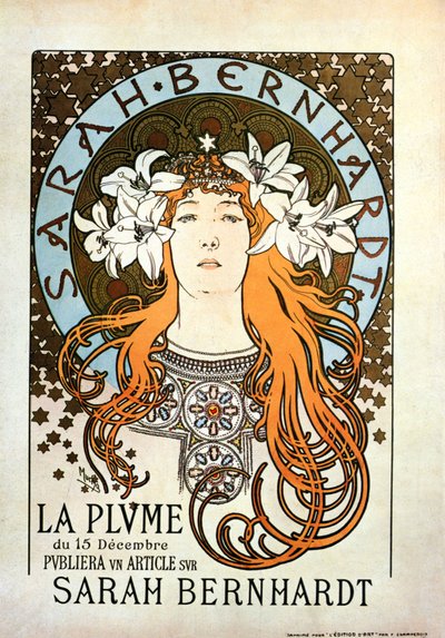 Sarah Bernhardt, La Plume, 15 december 1896 door Alphonse Mucha