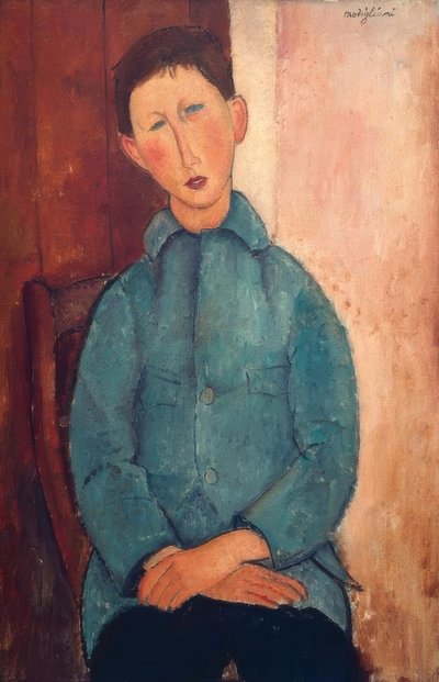 Jongen in blauwe jas door Amedeo Modigliani