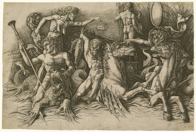 Slag van de Zeegoden (linker helft) door Andrea Mantegna