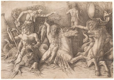 Strijd van de zeegoden, linkerhelft door Andrea Mantegna