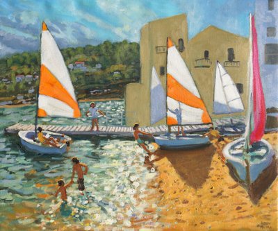 Boten te water laten, Calella de Palafrugell, Spanje door Andrew Macara