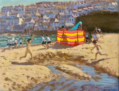 Oranje en gele windscherm, St Ives door Andrew Macara