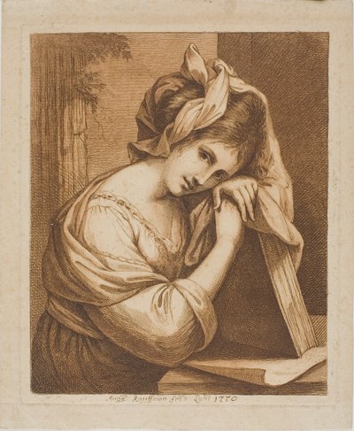 Vrouw die haar hoofd op een boek rust door Angelica Kauffmann