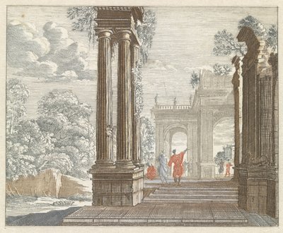 Landschap met begroeide Romeinse ruïnes door Anonymous