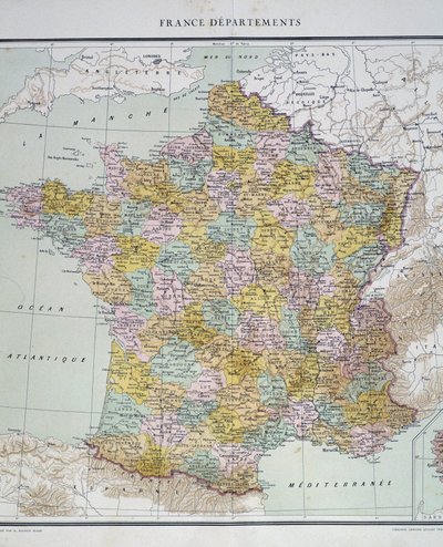 Kaart: Franse departementen. Atlas van de jaren 1950. door Anonymous Anonymous