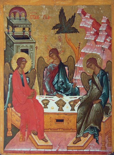 De Heilige Drie-eenheid, 15e eeuw door Anonymous Russian icon painter