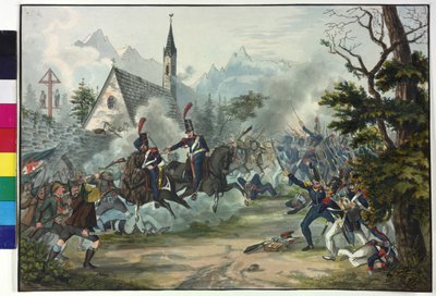 Gevecht tussen Franse soldaten en Tiroler boeren door Artist Unknown