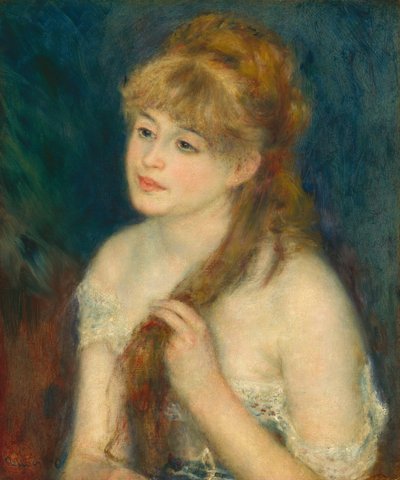 Jonge vrouw die haar haar vlecht door Auguste Renoir