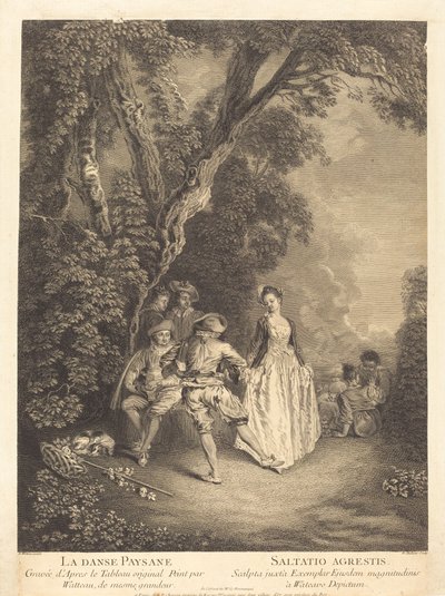 De boeren dans door Benoît Audran II after Antoine Watteau