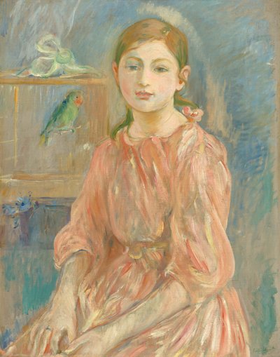 De Dochter van de Kunstenaar met een Parkiet door Berthe Morisot