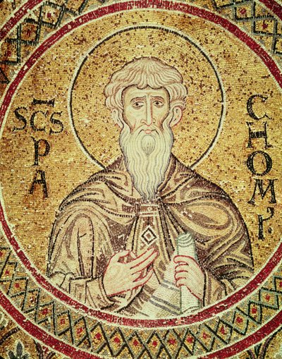 St. Pachomius (d.346) (mozaïek) door Byzantine School