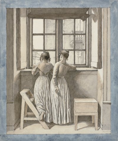 Bij een raam in het atelier van de kunstenaar door Christoffer Wilhelm Eckersberg