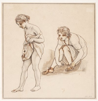 Twee studies van een halfnaakte vrouw door Christoffer Wilhelm Eckersberg