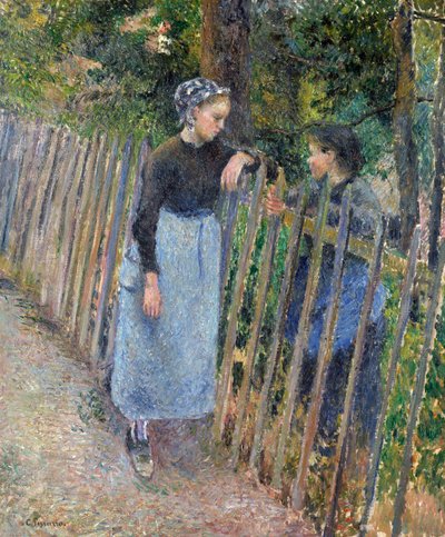 Gesprek, ca. 1881 door Camille Jacob Pissarro