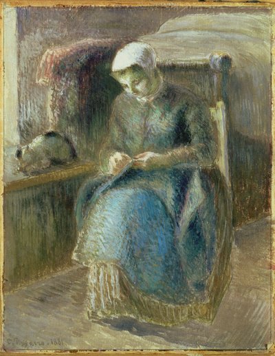 Vrouw aan het Naaien, 1881 door Camille Jacob Pissarro