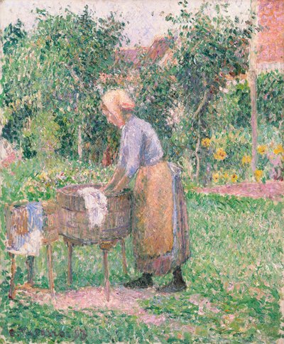 Een wasvrouw in Éragny door Camille Jacob Pissarro