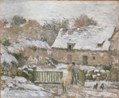 Boerderij in Montfoucault: sneeuweffect door Camille Pissarro