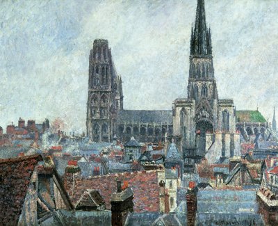 Daken van Oud Rouen: Grijs Weer (Kathedraal) door Camille Pissarro