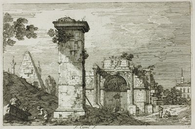 Landschap met verwoeste monumenten, uit Vedute door Canaletto